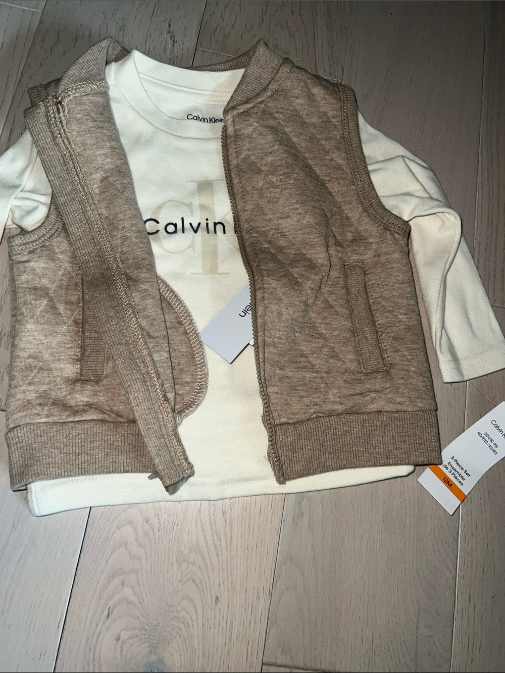 Calvin Klein 2 Piece-  Long-Sleeve Top with Tan Vest